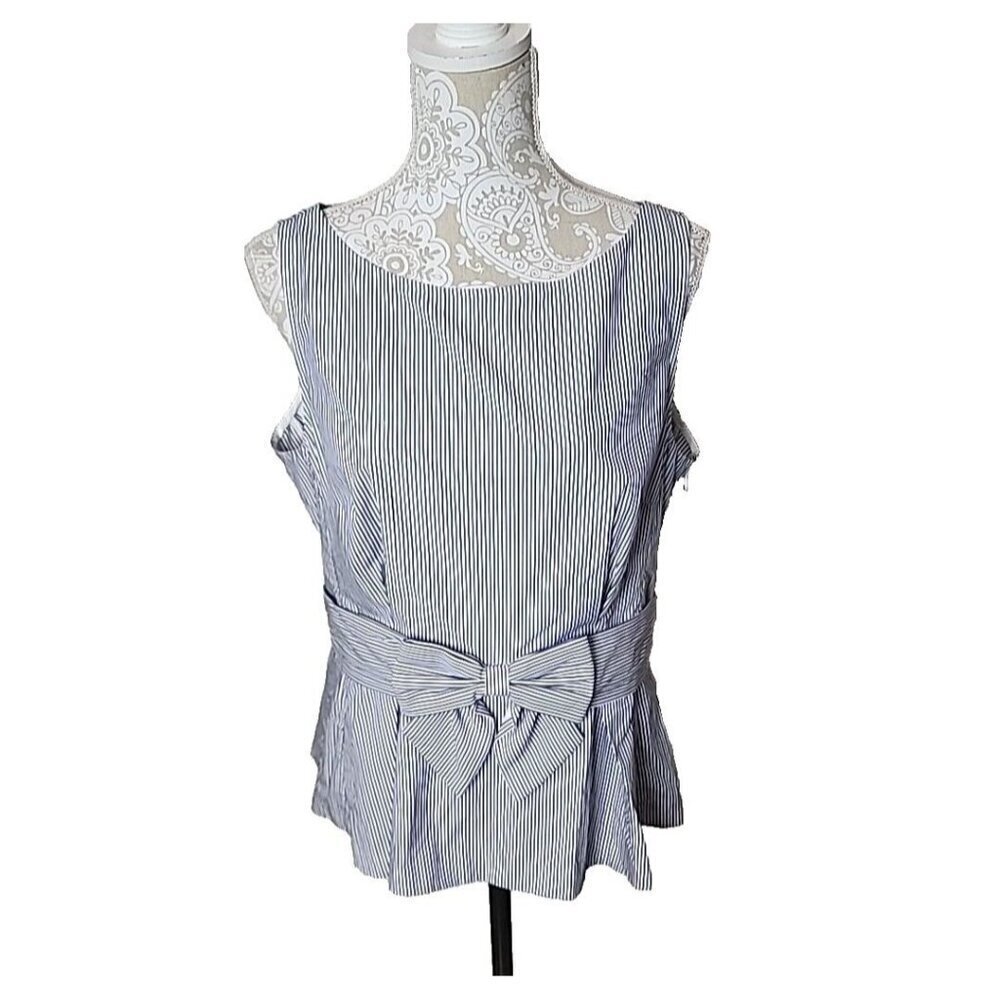 Kate Spade Blue Multi Stripe Peplum Top Sleeveless Cotton NWT Women's 14